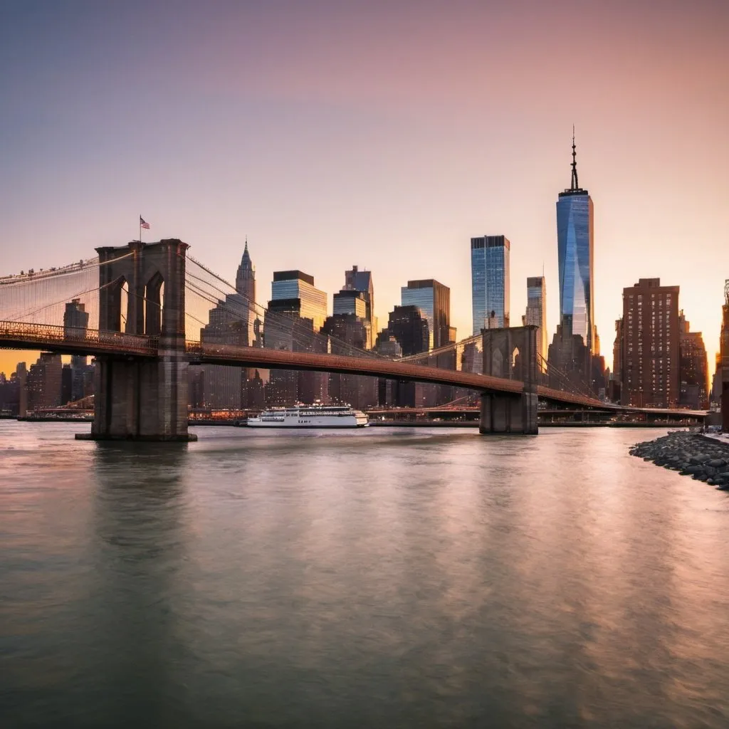 Prompt: Cityscape of new york at sunset from the east river
