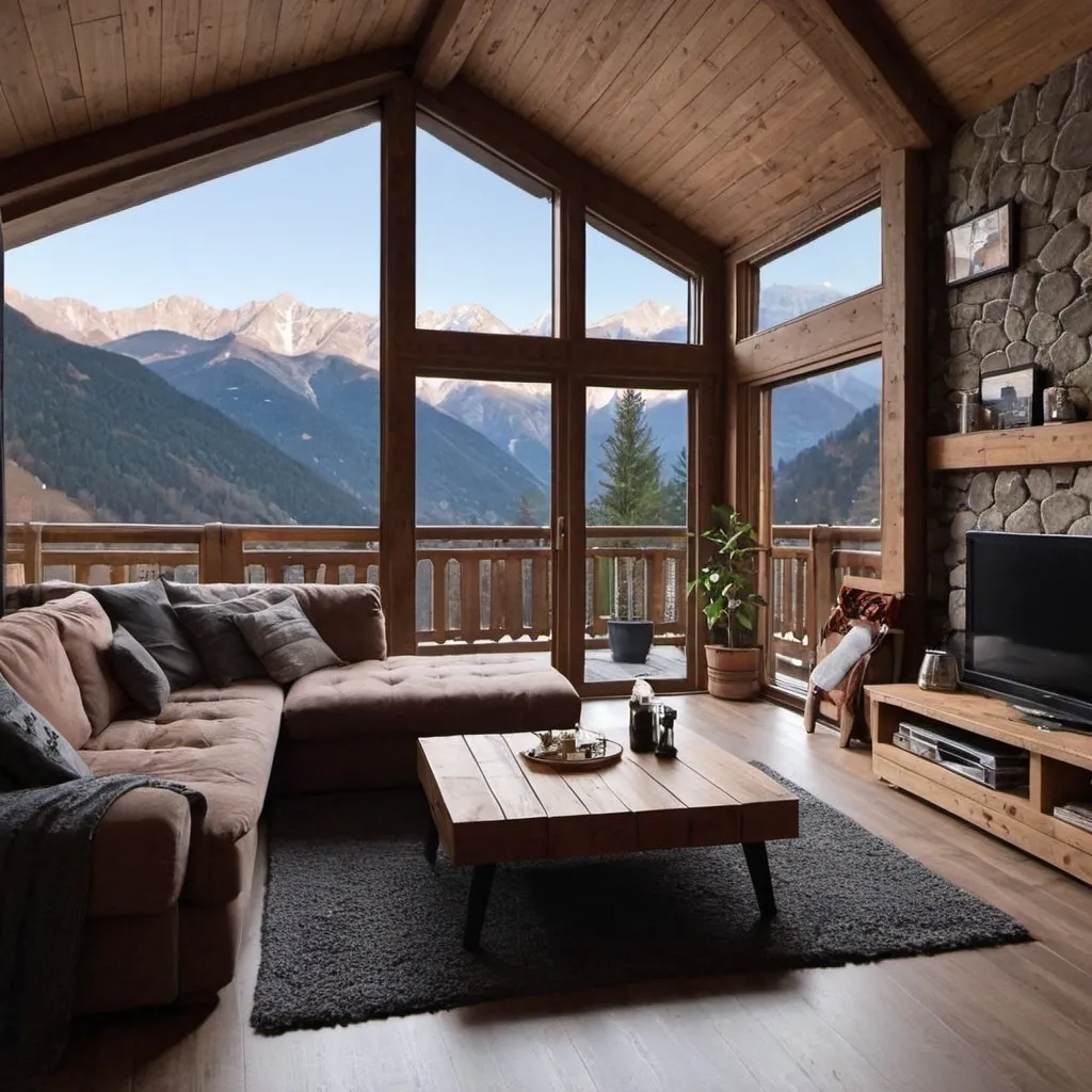 Prompt: Cozy apartment space in the mountains