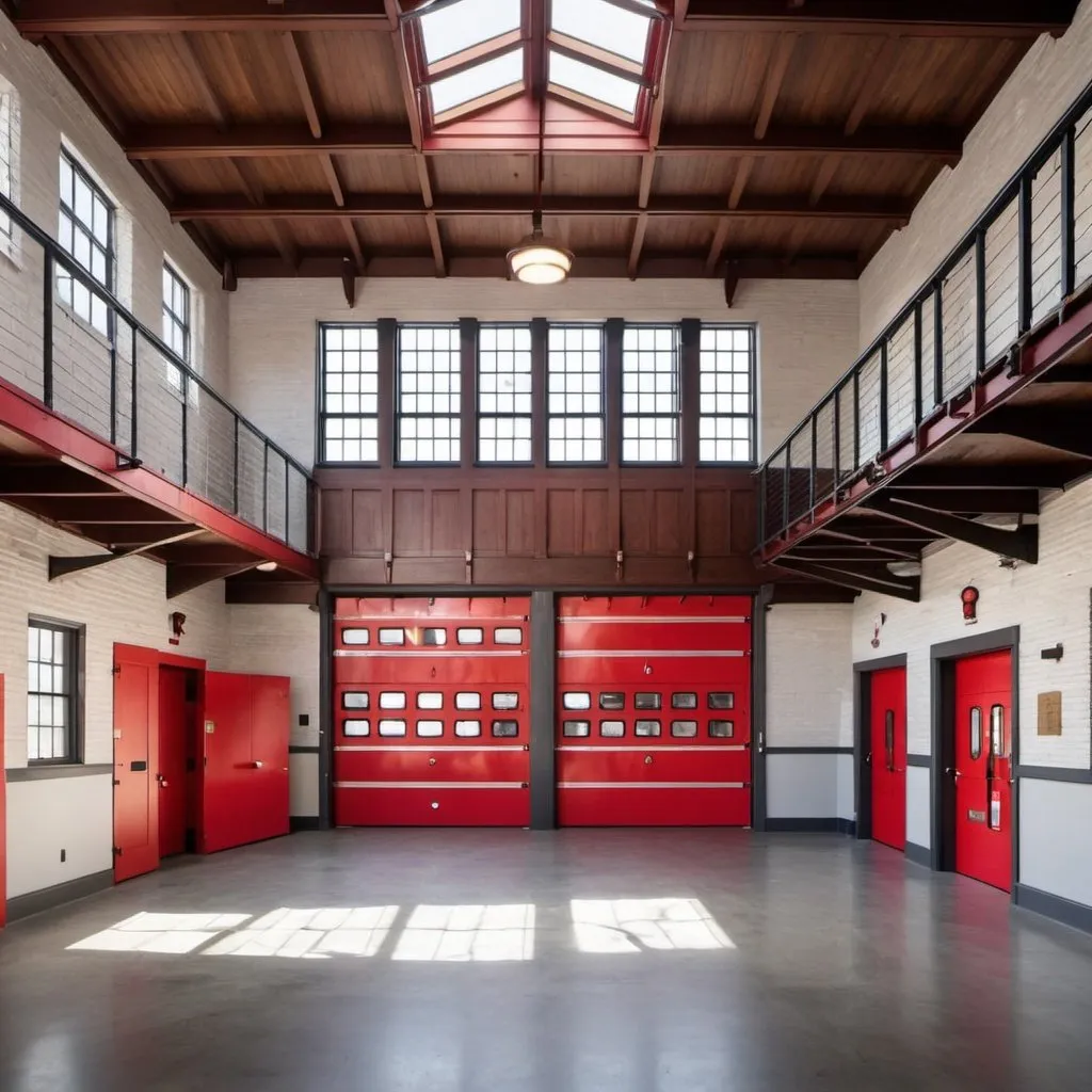 Prompt: Renovated 3 story firestation for an artist


