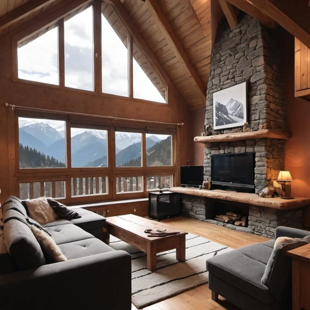 Prompt: Cozy apartment space in the mountains