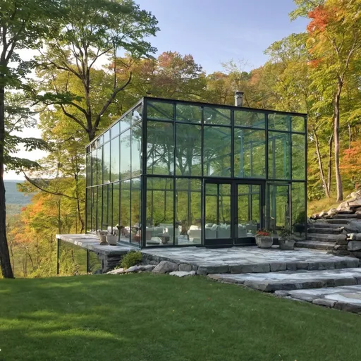 Prompt: glass house overlooking the hudson valley new york
