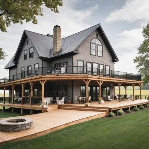 Prompt: farm house with a wrap around deck 