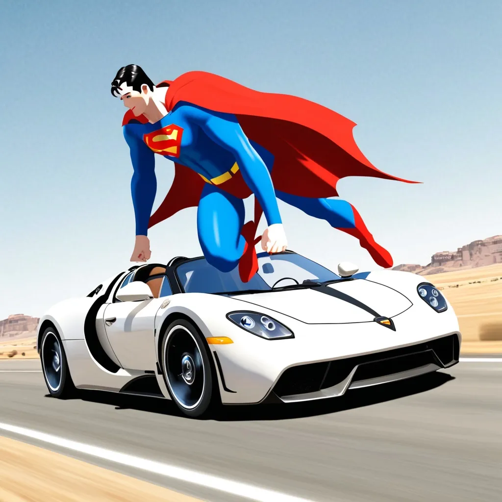 Prompt: super man in a flying bugati