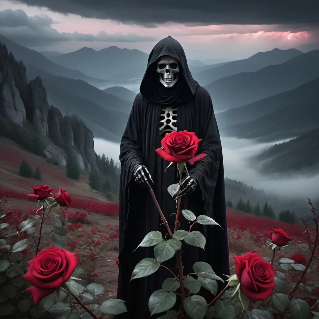 Prompt: Grimreaper Rose in mountain