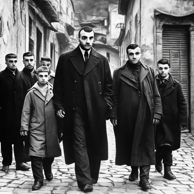 Prompt: A promotional photo for a show about mafia man trying to star a family in sarajevo in the year 1902