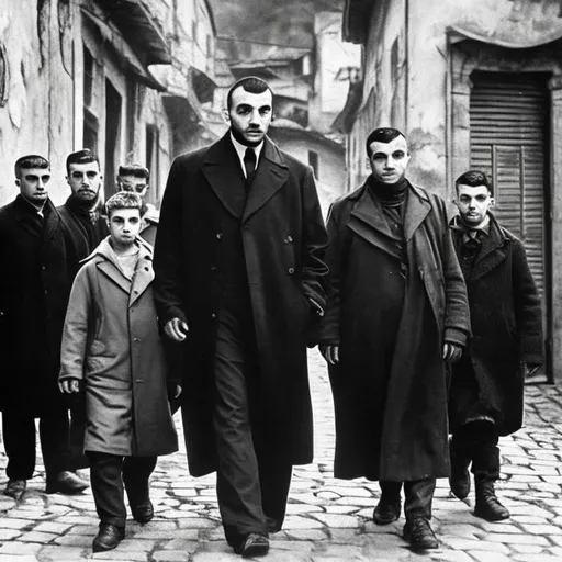 Prompt: A promotional photo for a show about mafia man trying to star a family in sarajevo in the year 1902