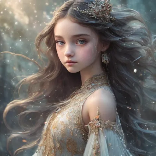 Prompt: The most beautiful 13-year-old girl in the world, Flowing Dress, full body, girl having an alluring look in her eyes, trending on artstation, sharp focus, studio photo, intricate details, highly detailed, full body, fantasy, full body UHD, bloom, By water fall, Highly detailed, HD colour, little girl, dancing. iridesence, white. ballet