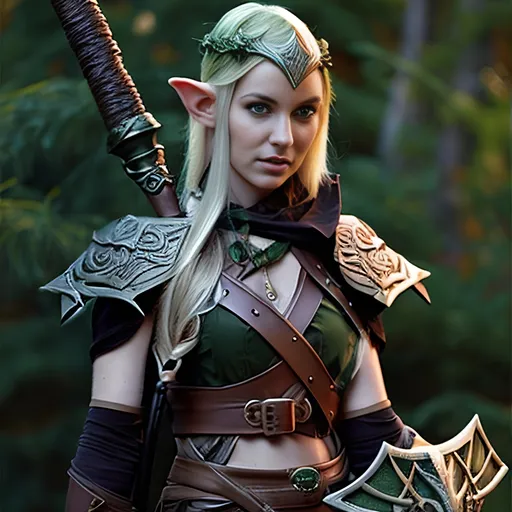 Prompt: Elven ranger with a mace and Shield