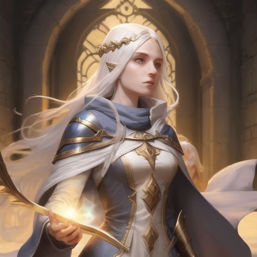 Prompt: Female Aasimar wizard