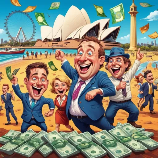 Prompt: create a funny image of people saving using australia money



