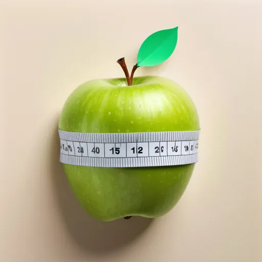 Prompt: Draw a green apple surrounded by several layers of white tape measure