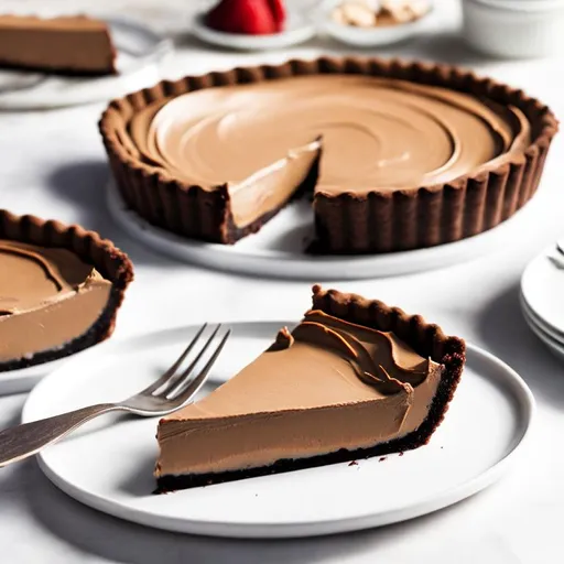 Prompt: Chocolate dough tart with peanut butter filling 