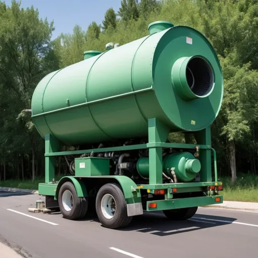 Prompt: large air filtration system that uses biodiesel to work that have air intake and exhaust system and put in roadside and can you make it a cartoon type of image