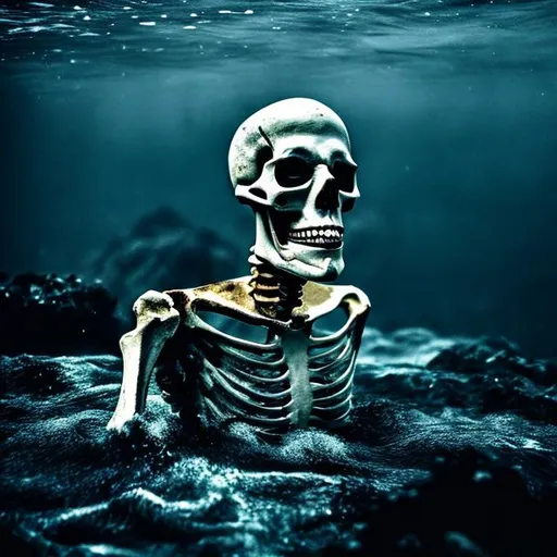 Prompt: skeleton in the ocean