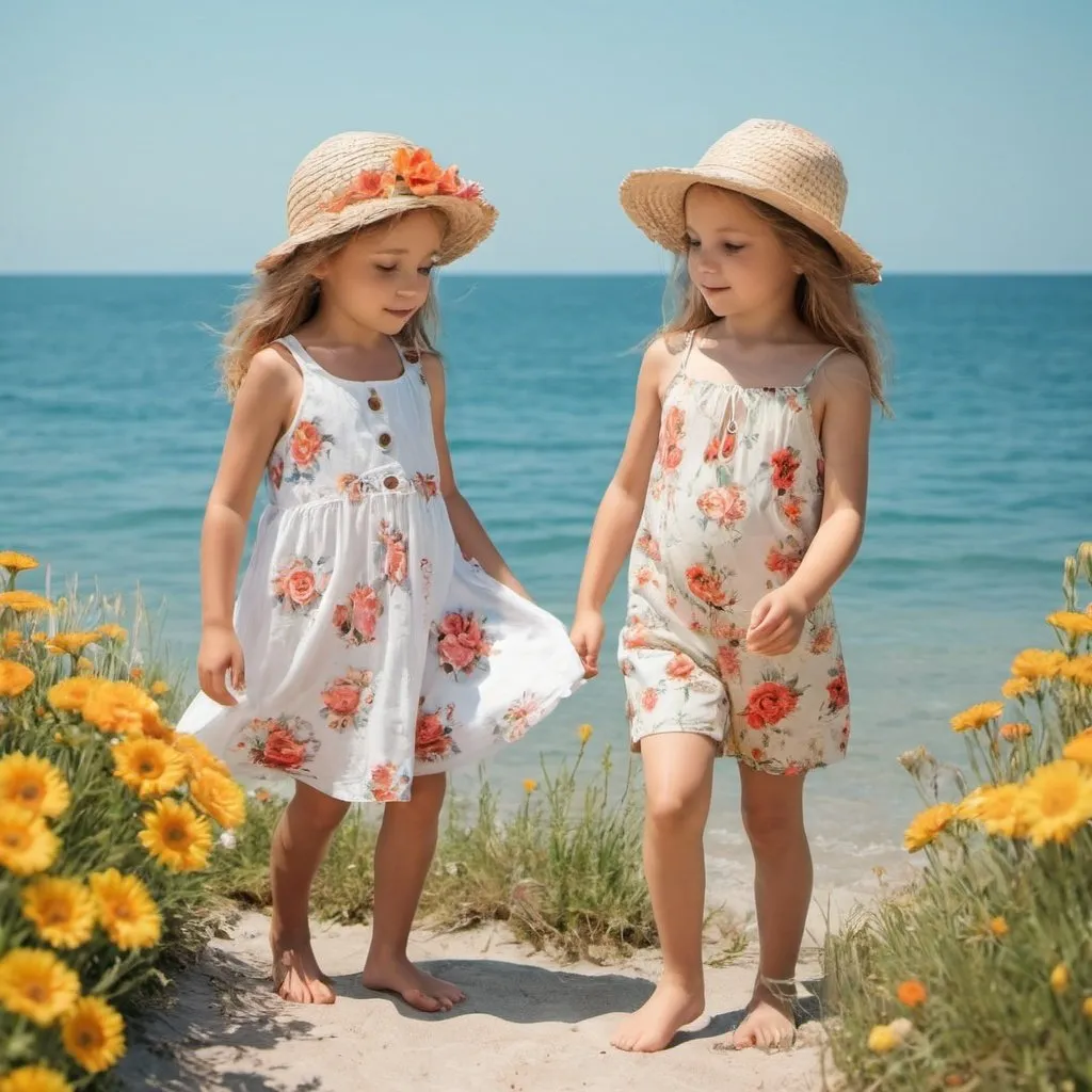 Prompt: sea summer kids flowers 