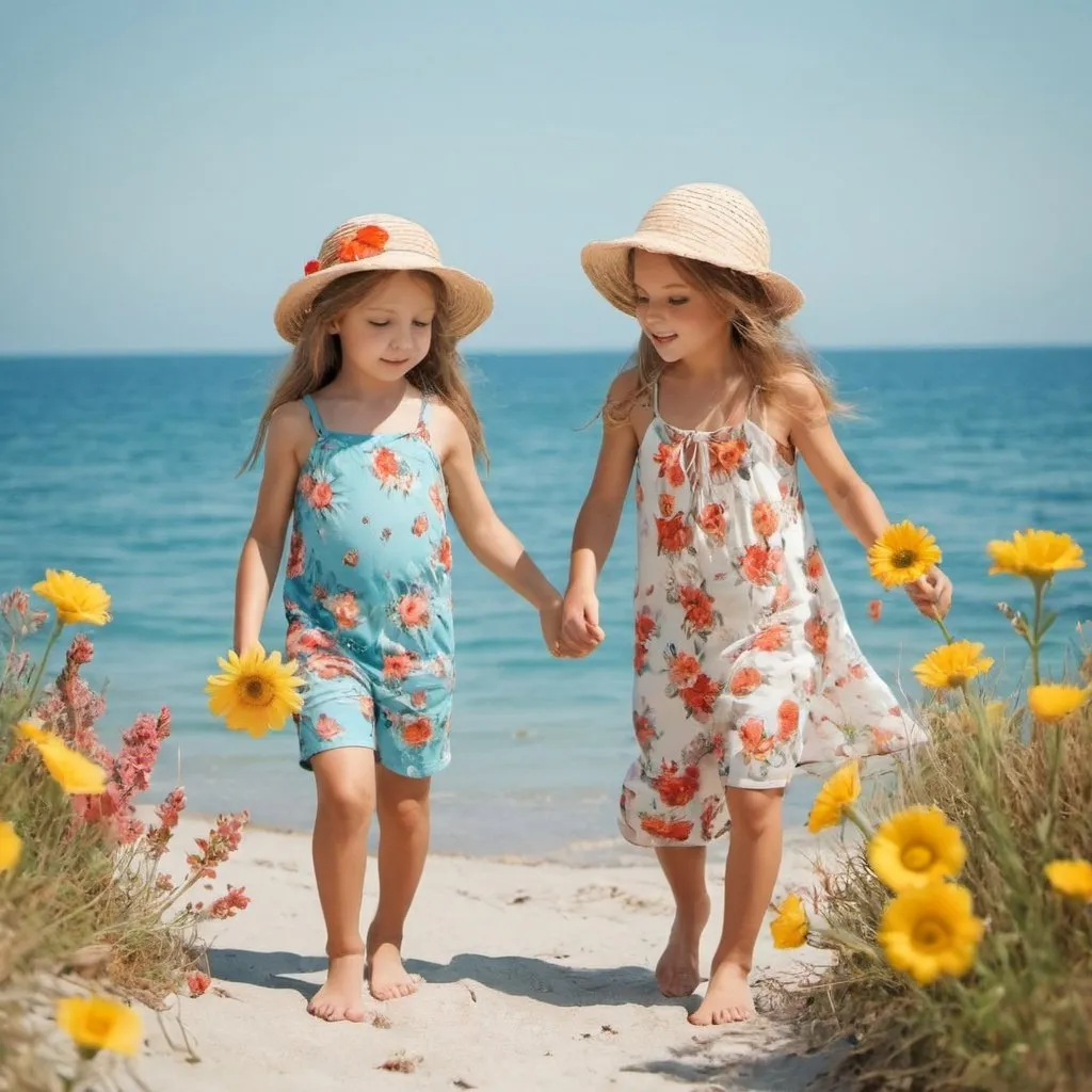 Prompt: sea summer kids flowers 