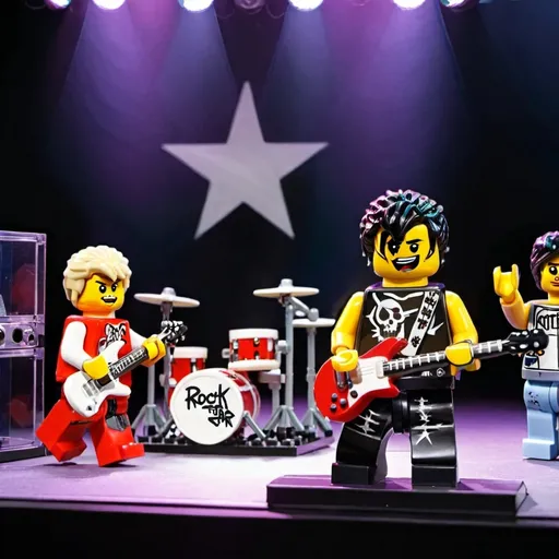 Prompt: Rock-star on stage with band