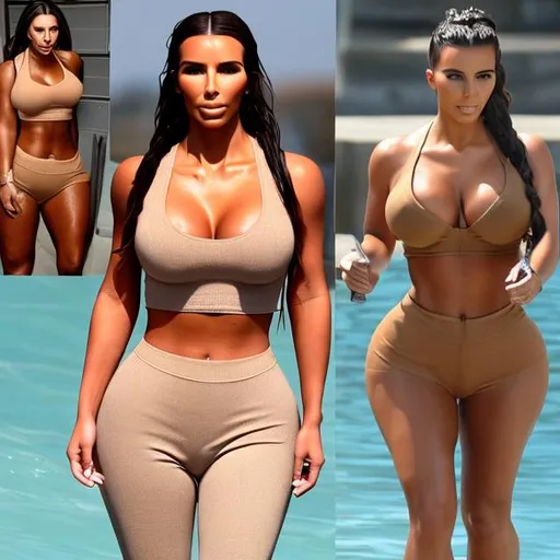 Prompt: women with kim kardashian gluteus maximus, lauren goodger chest, katie price thighs, lauren goodger face, kim kardashian thick braids, and katie price tan
