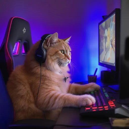 Prompt: a cat gaming

