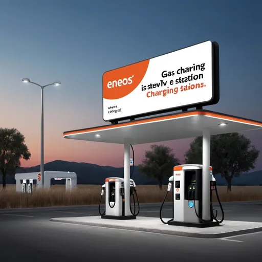 Prompt: ENEOS gas station and ev 
charging stations billboard