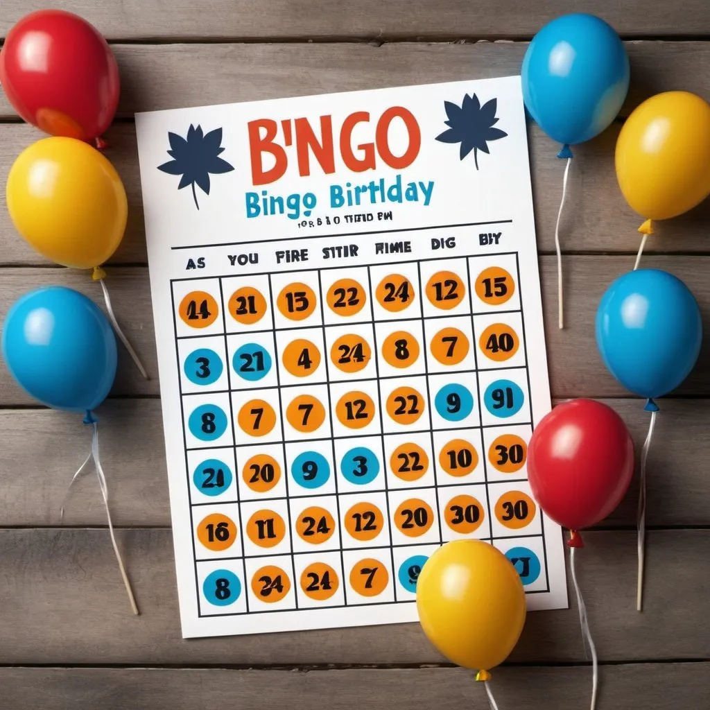 Prompt: create a picture for a birthday invitation, theme is Bingo. Include April 27 5:30 pm start time. Bingo is at 6pm. Fire to follow after pending weather.