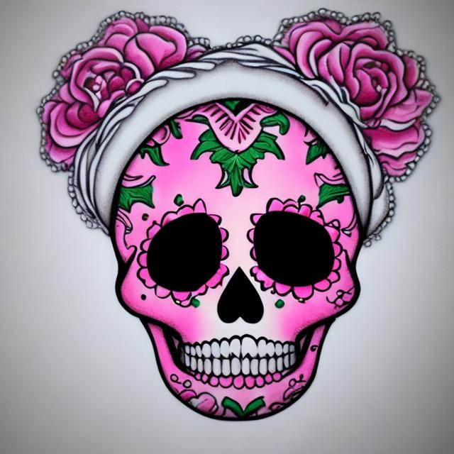 Prompt:  Pink Sugar Skulls with the saying baby its cold outside

