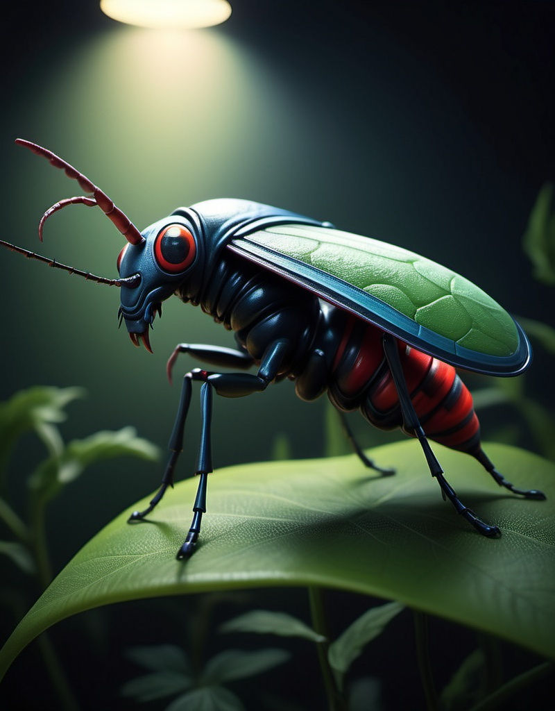 Prompt: half insect half plant creature, high quality, atmospheric lighting