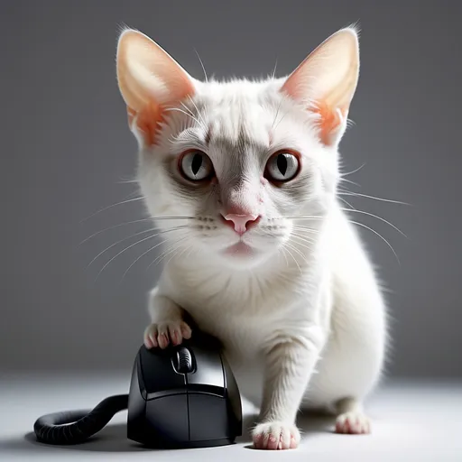 Prompt: hybrid of cat and mouse half cat half mouse, high quality, atmospheric lighting