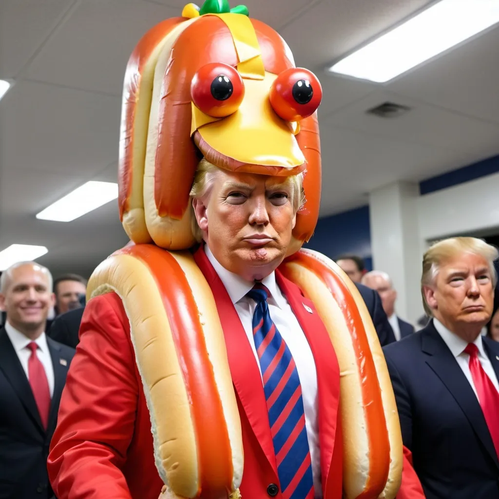 Prompt: Donald trump dressed up as a hotdog