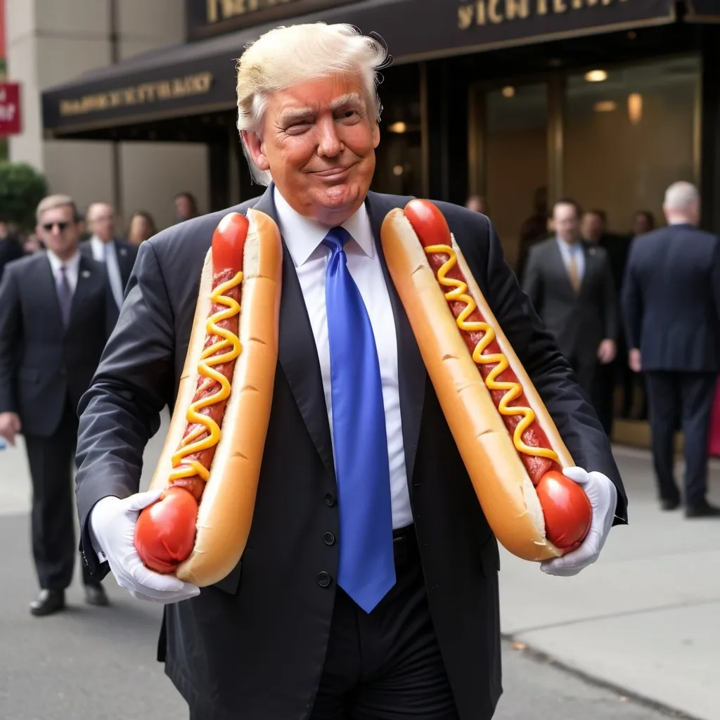 Prompt: Donald trump dressed up as a hotdog