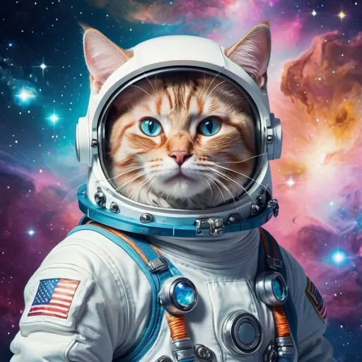 Prompt: CAT ASTRONAUT WITH PISCES SIGN ON THEIR SPACESUIT