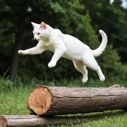 Prompt: cat jumping over a log