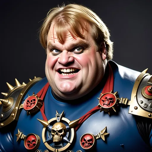 Prompt: chris farley dressed up as warhammer 40k