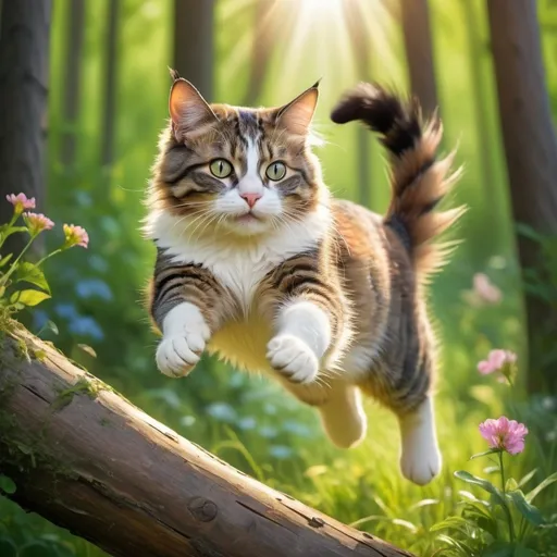 Prompt: cat jumping over a log