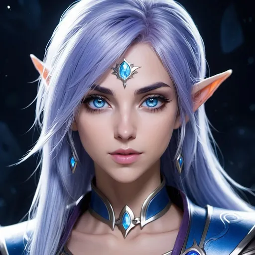 Prompt: Datailed character anime style art  female Night Elf, stokings, ultra-detailed, blue eyes, ashes hair