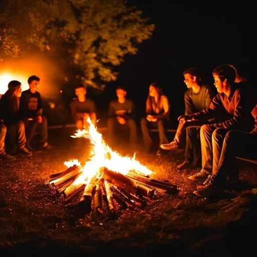 Prompt: Bonfire with people