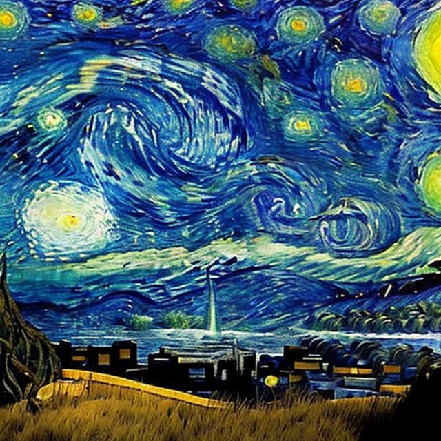 Prompt: panorama ocean view from cliffside infinity pool, van gogh starry night