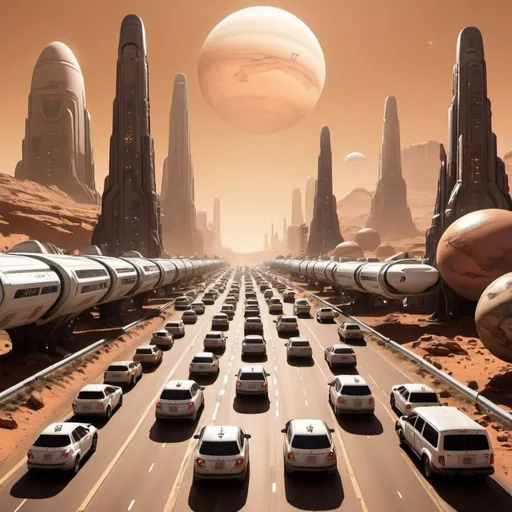 Prompt: rush hour traffic in martian city