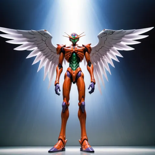 Prompt: giant Sahaquiel the tenth angel from Evangelion, overhead lighting, wide angle view, surreal background proportions, infinity vanishing point