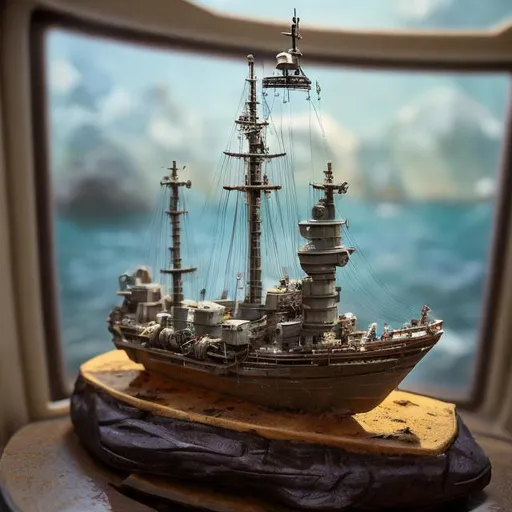 Prompt: ship diorama inside a glass bottle