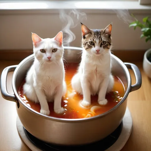 Prompt: boiling soup cats