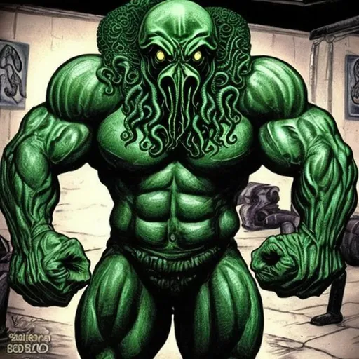 Prompt: bodybuilding Cthulhu