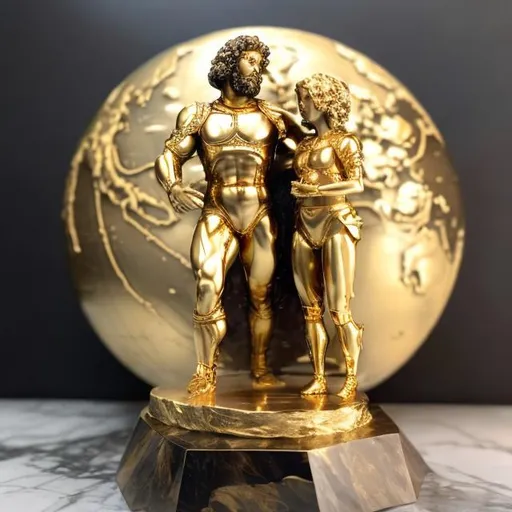 Prompt: farnese atlas holding gold planet earth