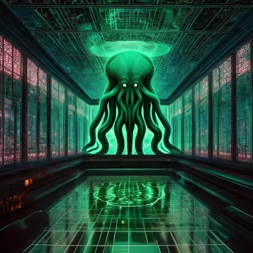 Prompt: photo of Cthulhu in an infinity mirror room