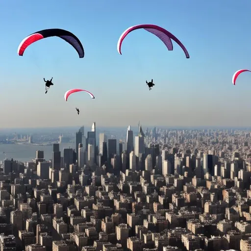 Prompt: 911 hamas paragliders flying over manhattan skyline