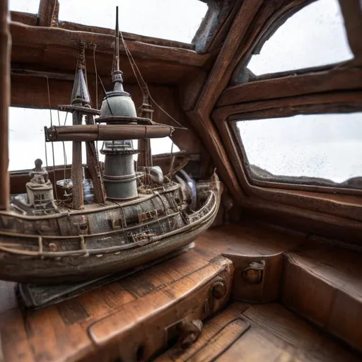 Prompt: outside view of a scale model ship inside a bottle