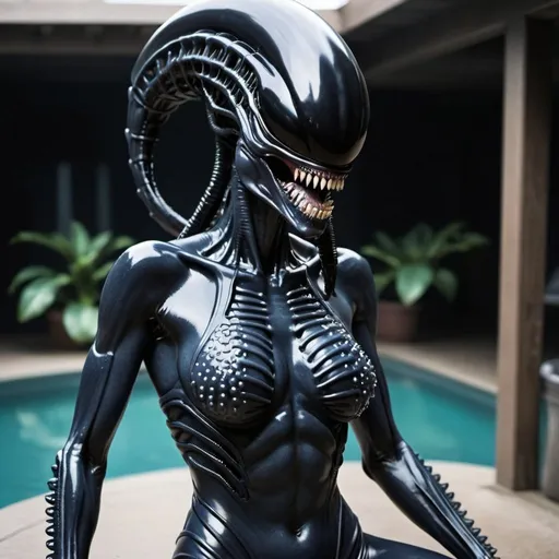 Prompt: xenomorph queen in a swimsuit