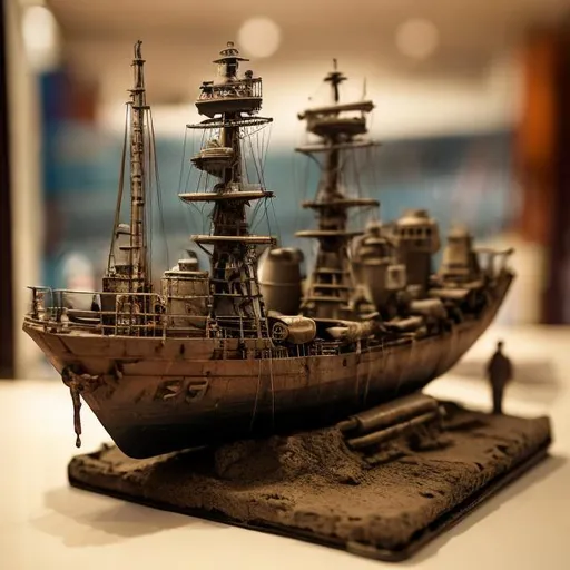 Prompt: ship diorama displayed inside a glass bottle