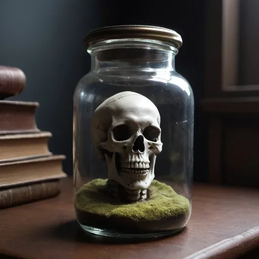 Prompt: So place your trust in science for it has come so far
Where necromancy lives forever preserved within a jar