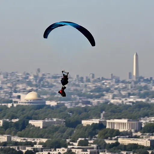 Prompt: 911 hamas paragliders flying over washington DC skyline
